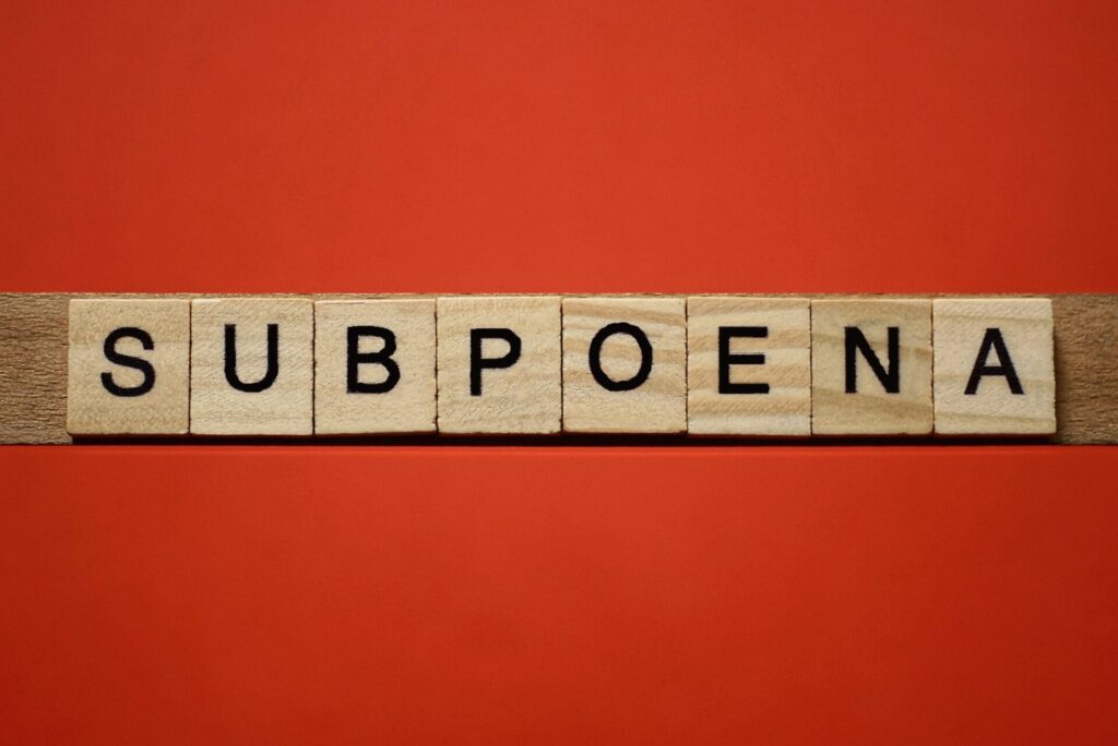 Text of word subpoena.