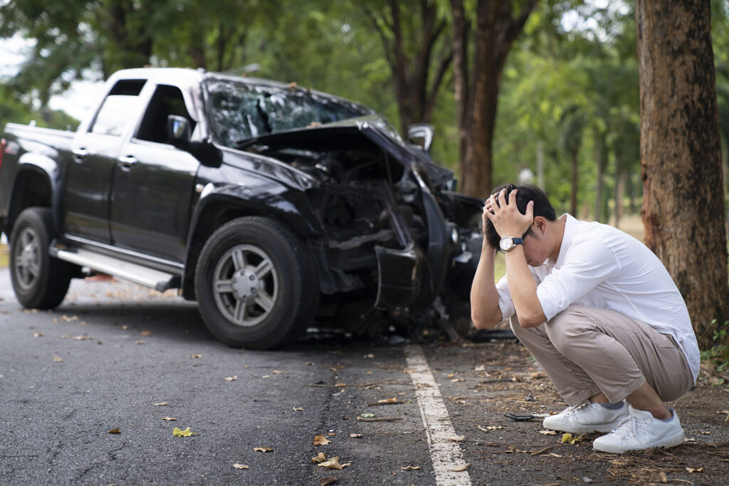 Man Wait For Insurance Call Center To Help After A Car Crash Acc